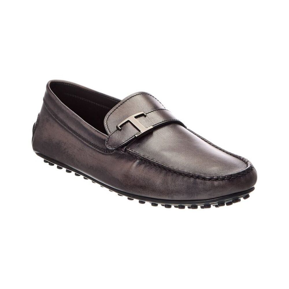 Tod's T Piatta Laterale City Gommino Leather Driver, Gray